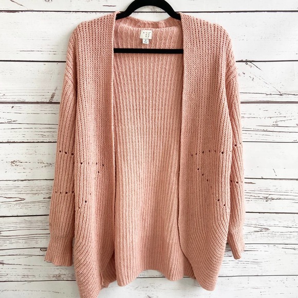 a new day Sweaters - A New Day Small Pink Chenille Soft Knit Ribbed Long Sleeve Oversized Cardigan